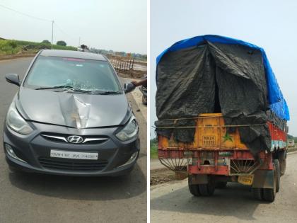 Car and truck accident on Latur-Nanded road, damage to car | लातूर-नांदेड मार्गावर कार अन् ट्रकचा अपघात, कारचे नुकसान