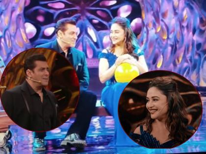 Bigg Boss 17 Finale madhuri dixit and suniel shetty entered in bigg boss finale salman khan flirts with madhuri | हम आपके है कौन! भाईजानने फ्लर्ट करताच लाजली माधुरी, 'डोला रे डोला रे' वर केला डान्स