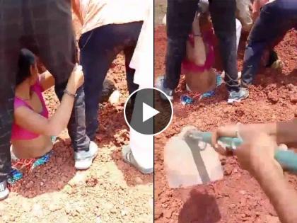 madhya pradesh 2 women partially buried in murrum during protest against Road construction in rewa three booked and video viral | धक्कादायक! जमिनीचा वाद, दोन महिलांना जिवंत गाडण्याचा प्रयत्न; व्हिडीओ व्हायरल