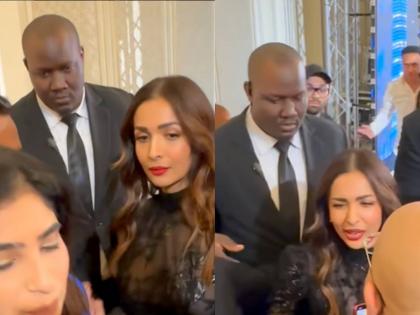 Malaika Arora mobbed by fans in an event in dubai says dont push | Malaika Arora Video : दुबईत मलायका अरोराला चाहत्यांनी घेरलं, महिलेने धक्का देताच अभिनेत्री भडकली