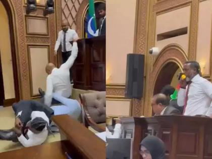 Video Full on Ruscus in the Parliament of Maldives! Mohamed Muizzu supporters' hindrance in voting, why are they so scared? | Video: मालदीवच्या संसदेत फुल ऑन राडा! मोईज्जुंच्या समर्थकांची मतदानात बाधा, एवढे कशाला घाबरले?