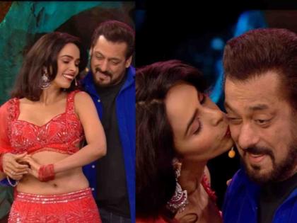 Mallika Sherawat appeared in Bigg Boss 18 Weekend Ka Vaar Salman Khan blushed when she kissed him | Bigg Boss १८ च्या 'वीकेंड का वार'मध्ये आली मल्लिका शेरावत, सलमानला केलं Kiss; Video व्हायरल