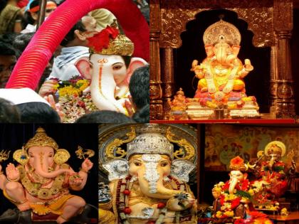 arrival of manache ganpati | पालखी आणि फुलांच्या रथातून झाले मानाच्या गणपतींचे आगमन