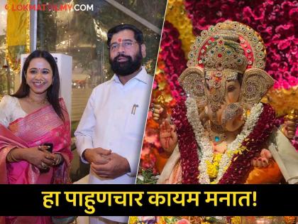 marathi actress shreya bugde visit cm eknath shinde varsha bunglow ganpati bappa | प्रथेप्रमाणे यंदाही ‘वर्षा'वरून आमंत्रण; मुख्यमंत्री शिंदेंच्या घरी बाप्पाचं दर्शन घेतल्यावर श्रेया म्हणाली...