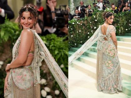 Alia Bhatt ravishing look at The Met Gala 2024 wore Sabyasachi Saree represents Indian culture | Met Gala 2024: आलिया भटच्या 'देसी लूक'ने वेधलं लक्ष, सब्यसाची साडीत दिसली जणू राजकुमारी