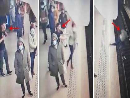 accident viral video man pushed the woman in front of the speeding train | भरधाव वेगात येत होती मेट्रो, तरुणानं अचानक दिला महिलेला धक्का; थरकाप उडवणारा VIDEO