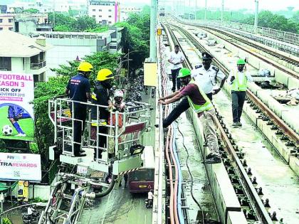 Fire breaks out on Metro's Rich-1 Aqua Line in Nagpur | नागपुरात मेट्रोच्या रिच-३ अ‍ॅक्वा लाईनवर लागली आग