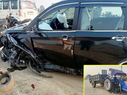 Heavy MG Hector hits a tractor at a speed of 100 km per hour, the tractor is broken into two pieces, the video is going viral | ताशी १०० किमी वेगाने ट्रॅक्टरवर आदळली दणकट MG Hector, ट्रॅक्टरचे झाले दोन तुकडे, व्हिडीओ होतोय व्हायरल