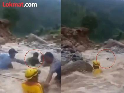 BJP MLA gunman narrowly escapes from slipping in a drain rescued by SDRF | VIDEO: पाहणी करताना आमदार पाण्यात घसरले, वाचवायला गेलेला गनमॅन वाहून गेला पण... BJP MLA gunman narrowly escapes from slipping in a drain rescued by SDRF | VIDEO: पाहणी करताना आमदार पाण्यात घसरले, वाचवायला गेलेला गनमॅन वाहून गेला पण...