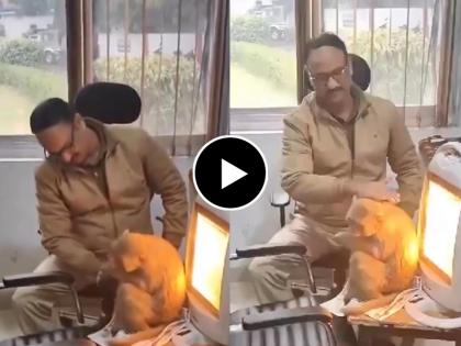 Viral video of police officer when a monkey shivering with cold suddenly entered inside the Police Commissioner Camp office and sat in front of the heater | पोलिस अधिकाऱ्याची भूतदया! थंडीने कुडकुडणाऱ्या माकडाला दिली मायेची ऊब, Video व्हायरल