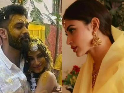 unseen pictures of haldi ceremony from Mouni Roy and Suraj Nambiar | Photos: मौनी रॉयच्या हळदीचे फोटो आले समोर; ग्लॅमरस लुकमुळे पुन्हा वेधलं नेटकऱ्यांचं लक्ष