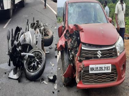 Car-two wheeler collides head on at Mumbai Goa highway at Nadgive, two-wheeler seriously injured | मुंबई-गोवा महामार्गावर नडगिवे येथे कार-दुचाकीची समोरासमोर धडक, दुचाकीस्वार गंभीर जखमी