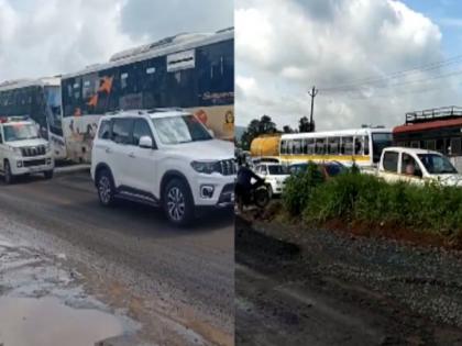 massive traffic jam on mumbai goa highway minister ravindra chavan also got stuck in the traffic jam | मुंबई गोवा महामार्गावर प्रचंड वाहतूक कोंडी; सार्वजनिक बांधकाम मंत्रीही वाहतुक कोंडीत अडकले 