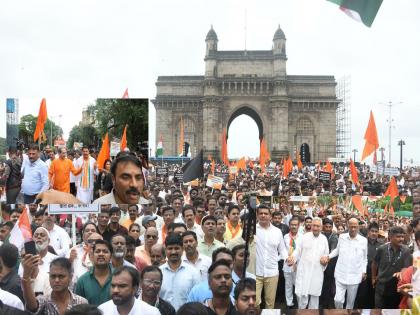 Chhatrapati Shivaji Maharaj Statue Collapse: MVA Jode Maro Movement; BJP's reply with greetings, opposition march against the government in Mumbai | मविआचे जोडे मारो आंदोलन; भाजपचे अभिवादनाने प्रत्युत्तर, विरोधकांचा सरकारविरोधात मुंबईत मोर्चा