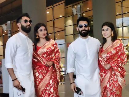 Mouni roy looked drop dead gorgeous in first public appearance post marriage with hubby suraj nambiar | सुंदरा..! लग्नानंतर आणखी खुललं मौनी रॉयचं सौंदर्य, पतीसोबत पहिल्यांदाच मीडियासमोर आली समोर