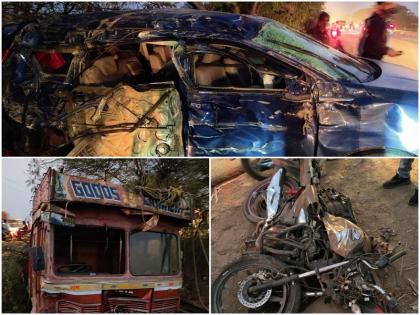 5 killed in bizarre accident on pune ahmednagar highway | Pune News: पुणे - नगर महामार्गावरील विचित्र अपघातात ५ जण ठार