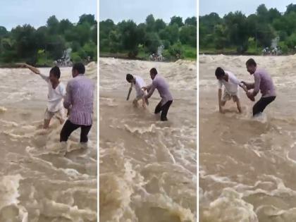 Nanded: Crops washed away with soil infront of farmers eyes; Desperate farmer tries to end his life in the flood | डोळ्यासमोर मातीसह पीक वाहून गेले; हताश शेतकऱ्याचा पुरातच जीवन संपविण्याचा प्रयत्न