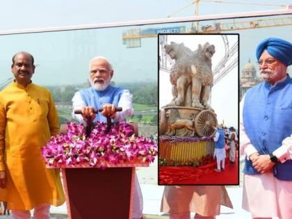 PM Modi Unveils National Emblem On New Parliament Building In Delhi designed and made by maharashtra aurangabad deware brothers jj school of arts | औरंगाबादच्या मराठमोळ्या शिल्पकाराने साकारली दिल्लीतील भव्य राजमुद्रा