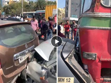 Strange accident near Navale Bridge, eight to nine vehicles collide; Ignoring the instructions of the traffic department | नवले पुलाजवळ विचित्र अपघात, आठ ते नऊ वाहनांची धडक; वाहतूक विभागाच्या सुचनांकडे दुर्लक्ष