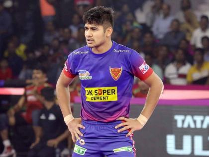 Naveen Kumar creates History becomes Fastest Raider to reach 500 raid points Pro Kabaddi Dabang Delhi vs U Mumba | Pro Kabaddi League 2021-22: दिल्लीच्या नवीन कुमारची 'दबंगगिरी'! स्पर्धेत रचला नवा इतिहास