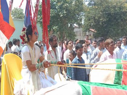 Driving the chakda.. Dancing.. The bride reached the mandap; And the groom was stunned | छकडा चालवत..  नाचत.. नवरी पोहचली मंडपात; अन् वऱ्हाडी झाले दंग