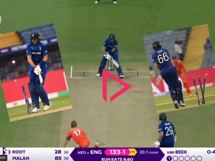 ICC ODI World Cup ENG vs NED Live : Joe Root’s bowled by van Beek is the most funny one till date in the ICC World Cup 23, Video  | जो रूट अतरंगी OUT! नसतं धाडस आलं असतं अंगलट, चेंडू ढेंग्याखालून यष्टिंवर आदळला, Video 