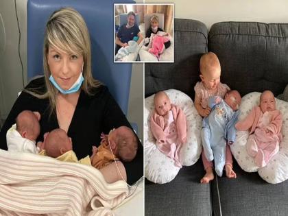 british Teacher welcomes FOUR babies in less than a YEAR | एकाच वर्षात चार वेळा हलला पाळणा; 'सरप्राईज' पाहून नवरा अवाक्, पत्नीची अशी अवस्था