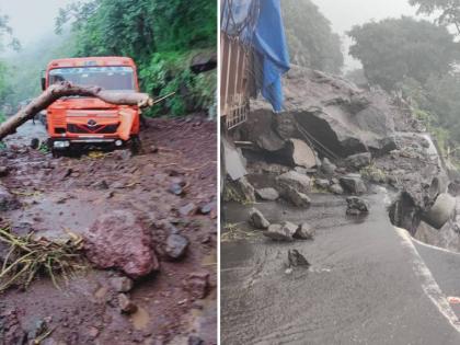 maharashtra rains updates Jalgaon Chalisgaon landslide in Kannad ghat Aurangabad flooded | Maharashtra Rains: औरंगाबादच्या कन्नड घाटात तीन ठिकाणी दरड कोसळली, अनेक वाहनं दरडीखाली 