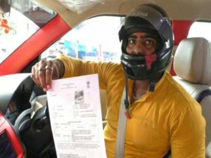 in kanpur man driving car wearing helmet after police issues challan | ...म्हणून 'तो' कार चालवतानाही हेल्मेट घालतो; कुणी विचारलं तर म्हणतो...