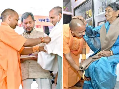 cm yogi honored his school teachers and took his mother blessings in yamkeshwar uttrakhand | आईचा आशीर्वाद अन् गुरुदक्षिणा; २८ वर्षांनंतर CM योगी मूळ घरी परतले, रात्रभर मुक्काम!