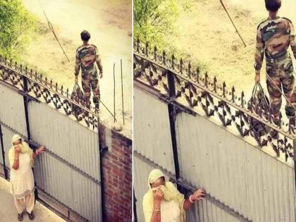 viral photo soldier left his house mother got crying behind him picture viral | सीमेवर जाण्यासाठी जवानानं सोडलं घर; आईला अश्रू अनावर; इमोशनल फोटो व्हायरल