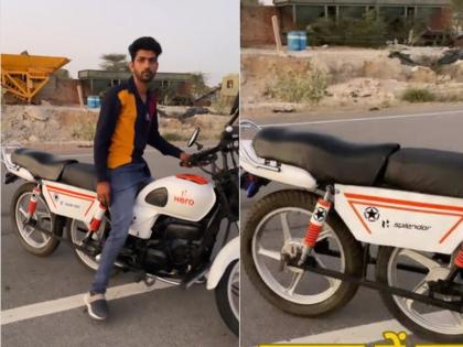 splendor bike jugaad 3 tyer splender bike modify video viral on internet | जुगाडू बाईकवाला! पठ्ठ्यानं Splendor बाइकला लावले तीन टायर, लोक म्हणाले...हीच खरी सुपर स्प्लेंडर