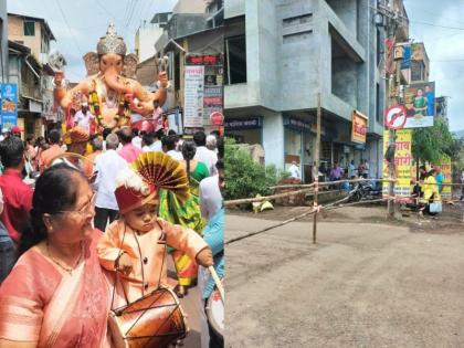 Internal roads closed in Satara city; Bappa's immersion procession begins with the sound of traditional instruments | सातारा शहरातील अंतर्गत रस्ते बंद; पारंपारिक वाद्याच्या गजरात बाप्पांच्या विसर्जन मिरवणुकीस प्रारंभ