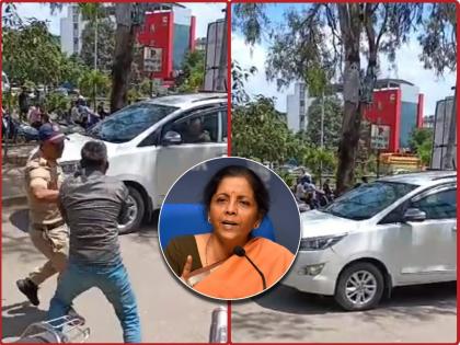 Finance Minister Nirmala Sitharaman's convoy stopped in Pune by aap party | पुण्यात अर्थमंत्री निर्मला सीतारामन यांच्या गाडीचा ताफा अडवला; पोलिसांकडून आंदोलक ताब्यात