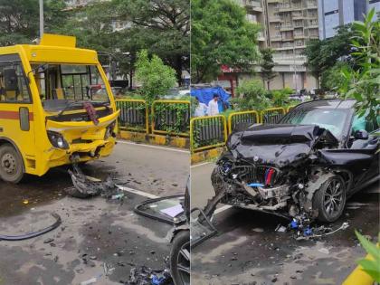 Head on collision between car and schoolbus Two students injured along with driver incident at Chinchwad | कार आणि स्कूलबसची समोरासमोर धडक; चालकासह दोन विद्यार्थी जखमी, चिंचवड येथील घटना