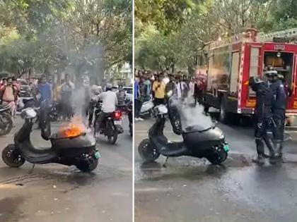 An electric two-wheeler caught fire near YCM Hospital in Pimpri Chinchwad | पिंपरी चिंचवडमध्ये वायसीएम रुग्णालय जवळ इलेक्ट्रीक दुचाकीने घेतला पेट