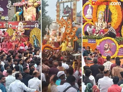 Chhatrapati Shivaji Maharaj Lokmanya Tilak Devi Adishakti The suffering of farmers is presented with the scenes of gods and goddesses from the chariot | छत्रपती शिवाजी महाराज, लाेकमान्य टिळक, देवी आदिशक्ती; रथातून देव-देवतांच्या देखाव्यांसह मांडली शेतकऱ्यांची व्यथा Chhatrapati Shivaji Maharaj Lokmanya Tilak Devi Adishakti The suffering of farmers is presented with the scenes of gods and goddesses from the chariot | छत्रपती शिवाजी महाराज, लाेकमान्य टिळक, देवी आदिशक्ती; रथातून देव-देवतांच्या देखाव्यांसह मांडली शेतकऱ्यांची व्यथा