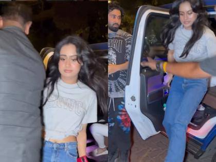 ajay devgn daughter nysa devgn bumps into bodyguard while getting off car | Video : अगं सांभाळून..! गाडीतून उतरताना काजोलची लेक सुरक्षारक्षकालाच धडकली, 'घरुनच दारु...'