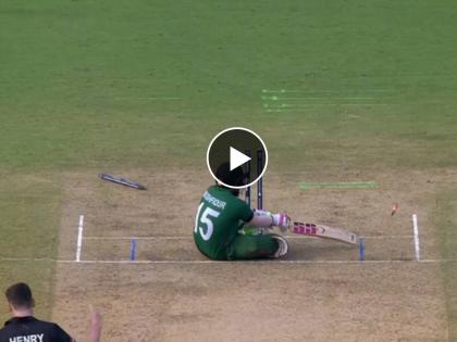 ICC ODI World Cup NZ vs BAN Live : Mushfiqur Rahim (66) out, He couldn't do much against Matt Henry's delivery which remained low, Video  | NZ vs BAN Live : बांगलादेशचा रहीम असा कसा OUT झाला? स्टम्प उडताच जागेवर बसला, Video 