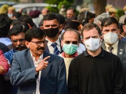 Thackeray group leader Sanjay Raut and Congress leader Rahul Gandhi met at Parliament House | राहुल गांधींचा फोन अन् निवासस्थानी निघालेले संजय राऊत माघारी फिरत संसद भवनात पोहचले!