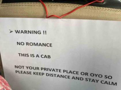 viral news It's not OYO, it's a cab, there's no romance here the driver wrote the notice, going viral | 'हे OYO नाही, कॅब आहे, इथे रोमान्स नाही...', चालकाने लिहिली नोटीस, होतेय व्हायरल