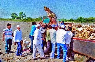 The youth of Soygaon cleaning the Girna river bed in Malegaon. | मालेगाव येथील गिरणा नदीपात्राची स्वच्छता करताना सोयगाव येथील तरुण.