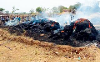 A fire to a weed garbage ... | तणसाच्या ढिगाऱ्याला आग... A fire to a weed garbage ... | तणसाच्या ढिगाऱ्याला आग...
