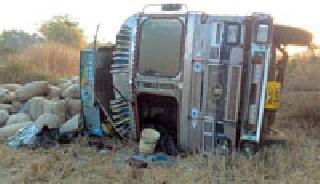 The truck carrying the grandsons overturned | धान पोते घेऊन जाणारा ट्रक उलटला