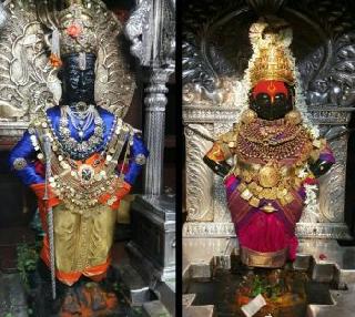 The gold jewelery kept in the light of Vitthal Rukmini | ठेवणीतल्या सोन्याच्या दागिन्यांनी विठ्ठल रुक्मिणीला झळाळी