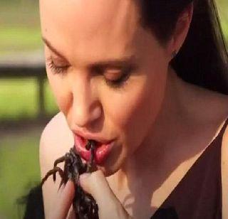 Angelina Jolie ate breakfast and spin and scorpion | अ‍ॅंजेलिना जोलीने नाश्त्यामध्ये खाल्ले स्पायडर्स आणि विंचू