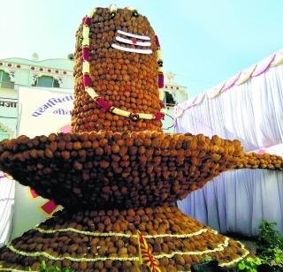 In reality, eleven thousand eleven coconut made from 21 feet Shivling | लातुरात ११ हजार १११ नारळातून साकारले २१ फुटी शिवलिंग