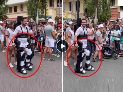 Paris Olympics 2024 Paraplegic tennis player Kevin Piette in exoskeleton carries Olympic torch | Paris Olympics 2024: पॅरिस ऑलिम्पिकमध्ये झाला 'चमत्कार'! दिव्यांग क्रीडापटू उठून चालू लागला, रचला गेला नवा इतिहास ( Video )