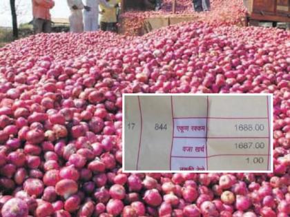 Mockery of farmers! 17 sacks of onions were sold at the price of 2 rupees per kg and got a one rupee! | शेतकऱ्यांची थट्टा! कांद्याला २ रुपये किलो भाव,१७ गोण्या विकल्या अन् हाती पडला रुपया!