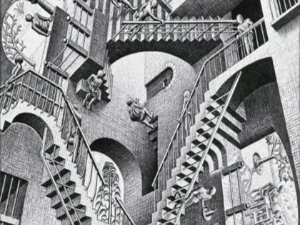 Optical illusion : Which way are the stairs going only genius can tell the correct answer | Optical Illusion: हा फोटो पाहून अनेकांचं डोकं चक्रावलं, त्यांना लागला नाही पायऱ्यांचा काही मेळ....